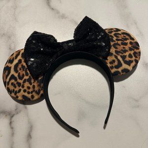 Leopard Print Mickey Mouse Ears with Black Sequin Bows Ears